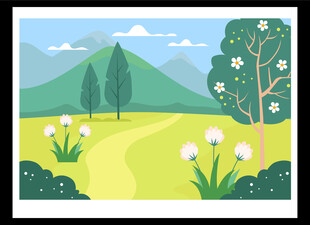 春日田园风光插画