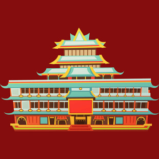 中式古建筑塔楼插画