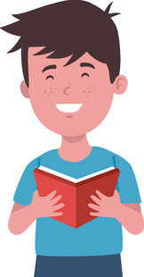 男孩开心捧书阅读