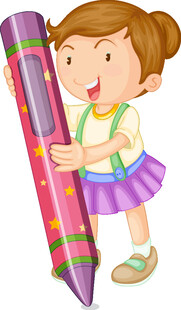 小女孩手持巨型彩色铅笔