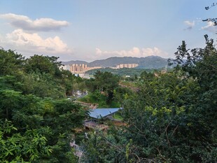 山林间远眺城市景色