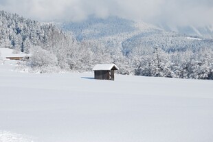 冬日雪野中的静谧小屋