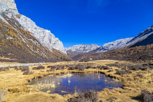 山间静谧湖泊与壮丽雪山