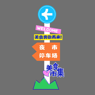美食集市停车指示牌