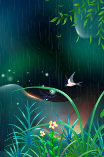 雨夜草丛间的灵动景象