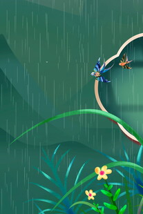 雨中蜻蜓立于绿叶之上