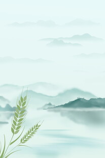 水墨山水间的麦穗风景
