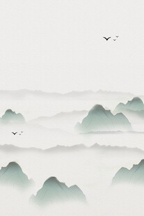 水墨山峦间飞鸟景致