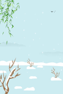 冬日雪景中的柳枝与飞鸟
