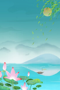 夏日荷塘山水诗意美景