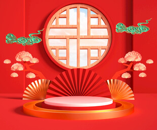 中式红色舞台展示场景