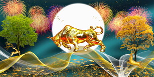梦幻金虎伴月奇幻景象
