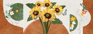 手绘向日葵花瓶插画