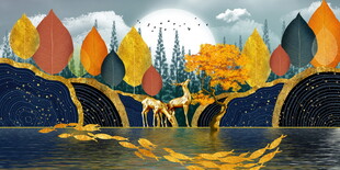梦幻城堡湖畔秋日美景