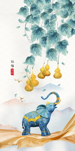 中式风大象与葫芦艺术插画