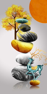 秋日奇幻石景与灵动元素
