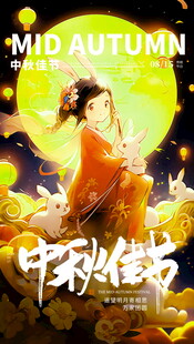 中秋佳节古装女子赏月图