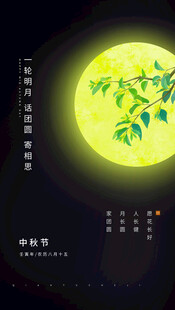 中秋月夜枝头映月美景