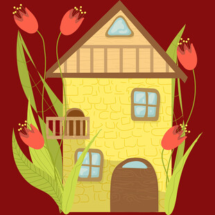 童话风小屋与烂漫花朵