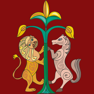 狮马共守树图案