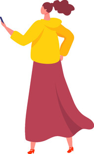 穿黄上衣的女士用手机