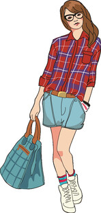 时尚女孩手提蓝色大包