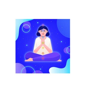 女孩静坐冥想的梦幻场景