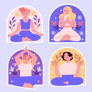 四人瑜伽姿势插画
