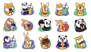 可爱动物卡通徽章图案