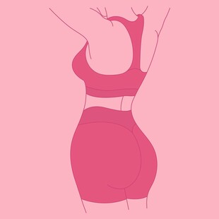 粉色系女性时尚穿搭线条图