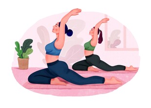 母女共练瑜伽温馨场景
