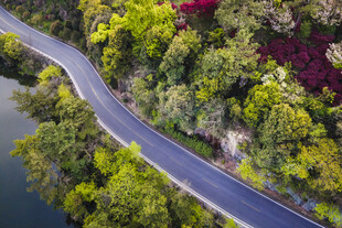 蜿蜒公路穿梭翠绿山林