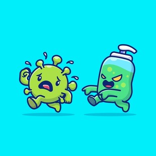 洗手液和病毒卡通