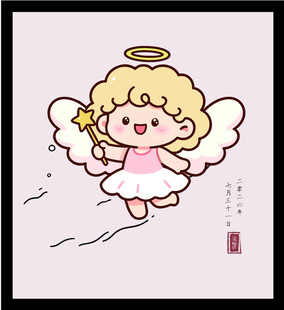 手绘矢量可爱小天使手持魔杖飞行