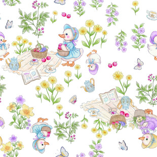 可爱花卉动物插画图案