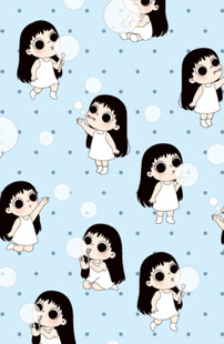 卡通女孩与云朵无缝图案