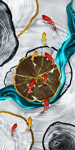水墨风锦鲤与中式元素画面