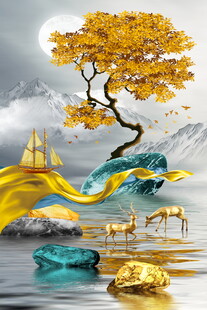 梦幻山水间的金色奇树