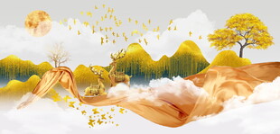 秋日山水云雾梦幻景致