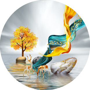 梦幻自然景观湖泊麋鹿