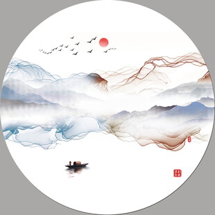 水墨山水间的孤舟意境