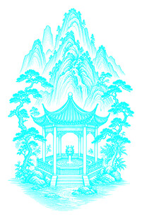 山水环抱亭台