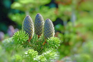 翠绿松塔点缀绿植间