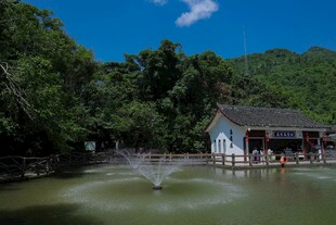 湖畔小屋与喷泉景观