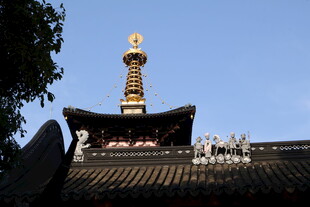 古寺屋顶与金色塔尖景观