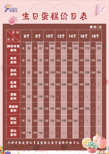 一缕阳光蛋糕店生日蛋糕价目表