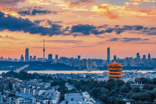 武汉城市天际线黄昏美景