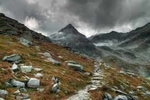 山间小径云雾缭绕的美景