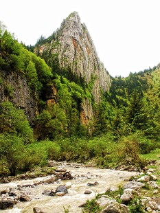 山间溪流旁的秀丽峰景