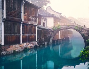 江南水乡古桥与临水民居
